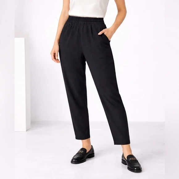 Everlane Black Pull On Tapered Pants Elastic Waist Minimalist Size 4 - Picture 1 of 7